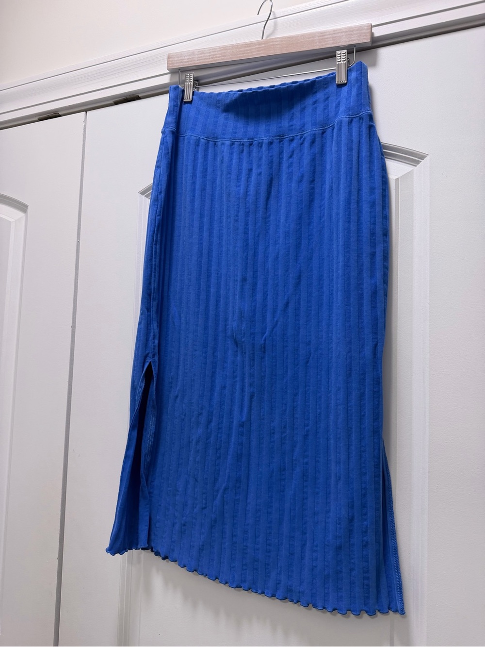 Aerie Offline Ribbed Midi Skirt with Side Slit in Cobalt Blue